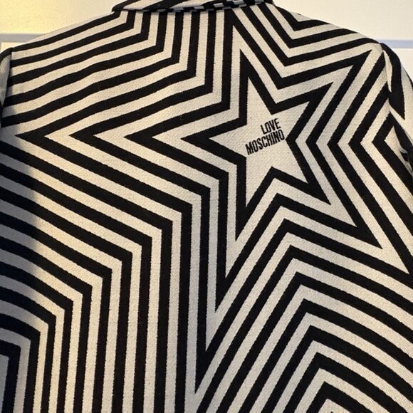 LOVE MOSCHINO Star Print Single-breasted wool coat black white stripe size US 8 - Picture 4 of 9